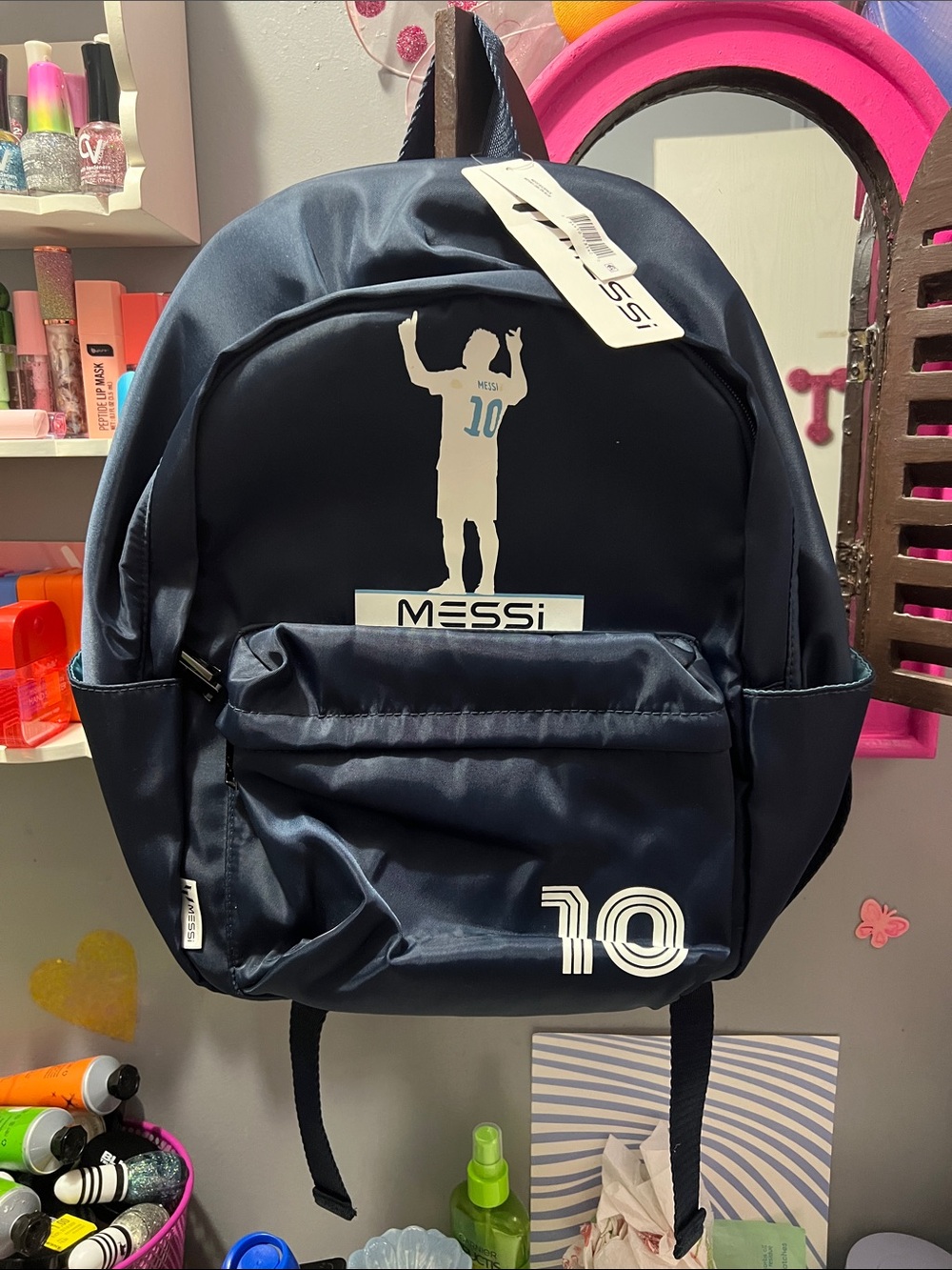 Messi Navy Blue Backpack Purse with 10 Graphic